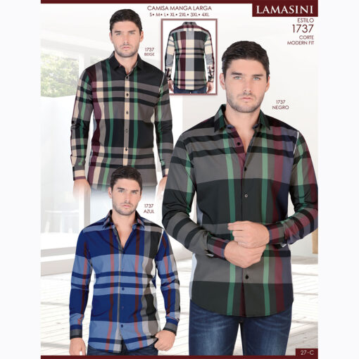 Camisa Vaquera Lamasini 1737 Beige Negro Azul