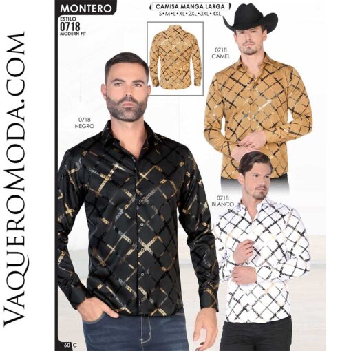 Camisa Vaquera Montero 0718-Camel-Negro-Blanco